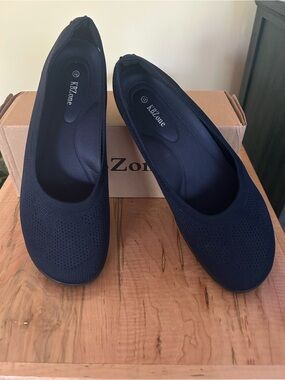 Navy Knit Slip-On Comfort Flats - 11